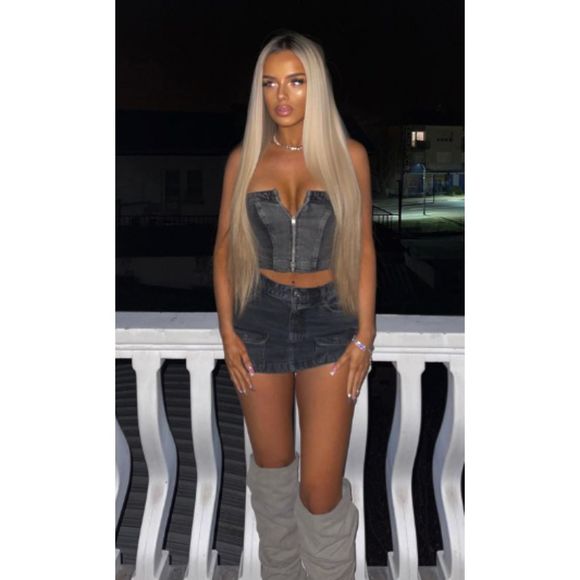 NWT ZARA STRAPLESS TRF DENIM TOP ANTHRACITE GREY - Picture 1 of 10